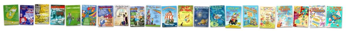 Eine horizontale Anordnung von allen bisher vorhandenen Plakaten für vergangene Feste Für Kinder